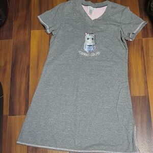 Rene Rofe Gray Chemise with Cat Design